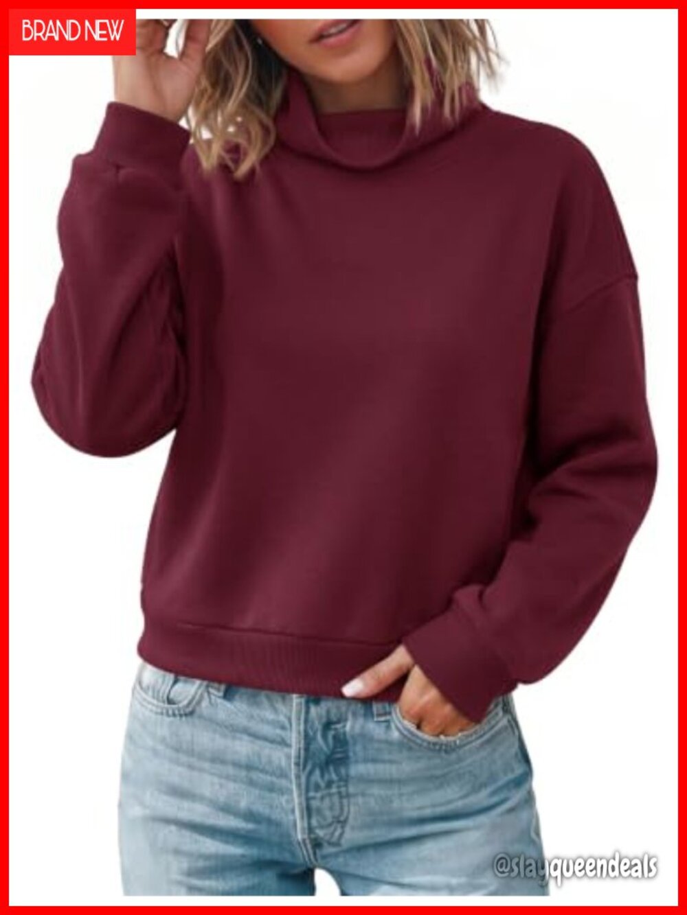 Cropped Turtleneck Sweatshirt Women Mock Neck Fleece Pullover Long Sleeve